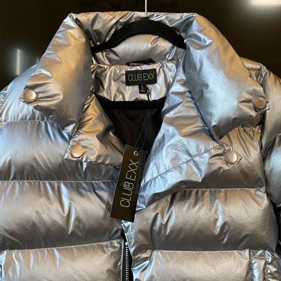 NWT Dolls Kill Club Exx Silver Metalic Puffer Jacket, Size S - Picture 4 of 8